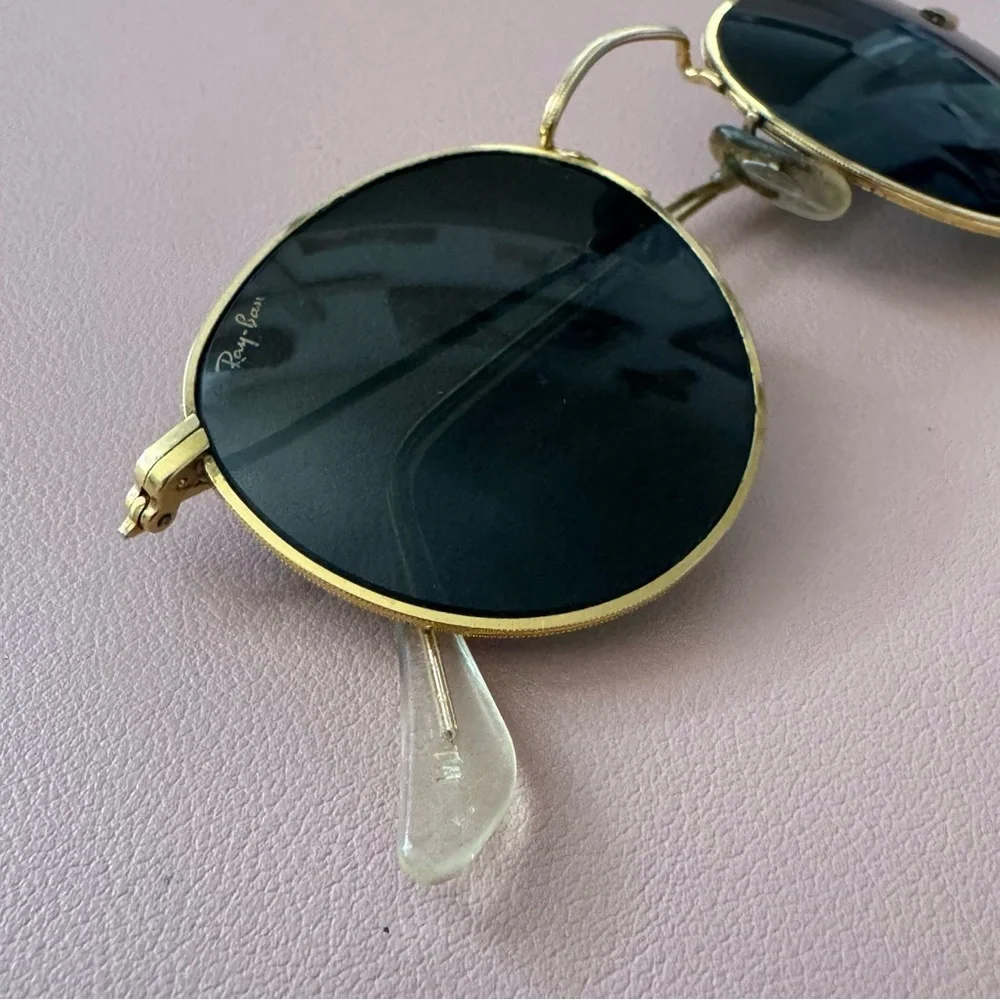 Antique 1950s B&L Ray-Ban Gold Toned Round Metal Sunglasses